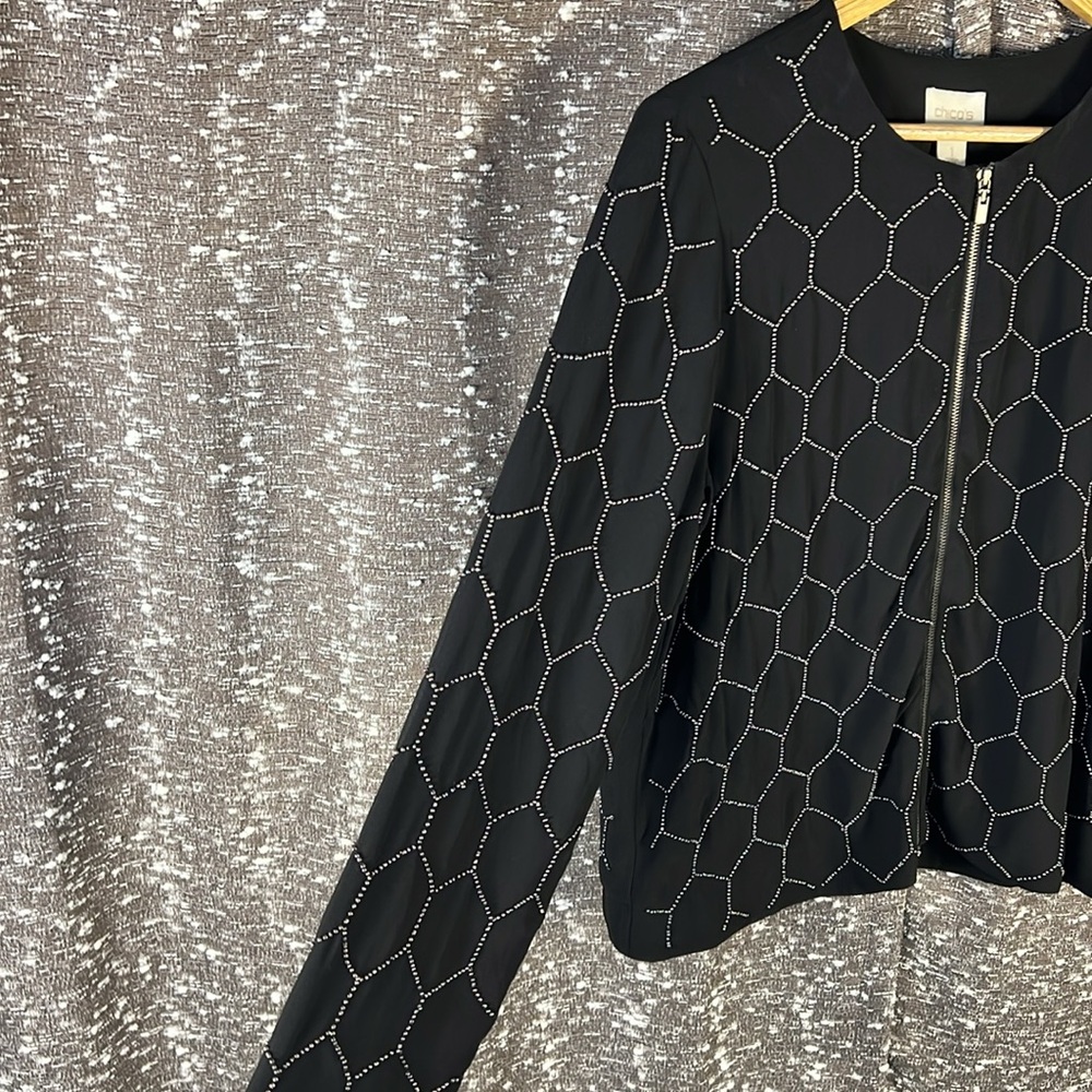 Chico’s hexagon bead light sheer zip up jacket - Picture 5 of 8